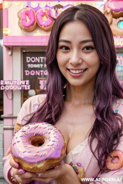 Close!, immersive expression, lovingly craving japanese, flowing wavy purple hair, closeup in luxurious clothes, she is seductively tanned, pleasure, real-life sei-ra sodes-hiro! - ai-porn.ai - Japan on pornsimulated.com