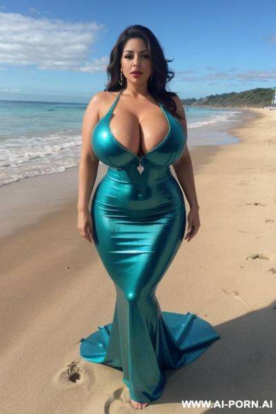 (latina) (milf) (extremely gigantic tits) (saggy tits) (full body view) (eye contact with viewer) (hyperrealistic) - ai-porn.ai on pornsimulated.com