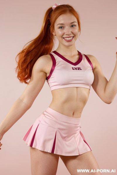 College cheerleader, 1, ginger, face, no top, wearing skirt, - ai-porn.ai on pornsimulated.com