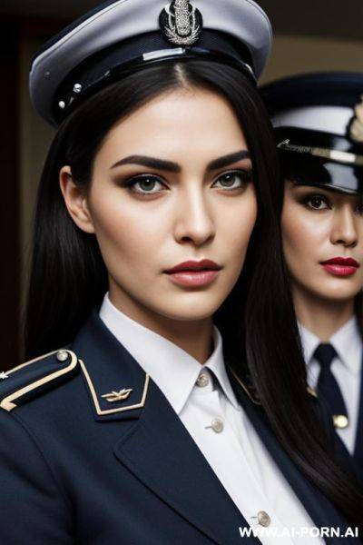 Three women, photo realistic, high face detail, dressed in uniform, - ai-porn.ai on pornsimulated.com