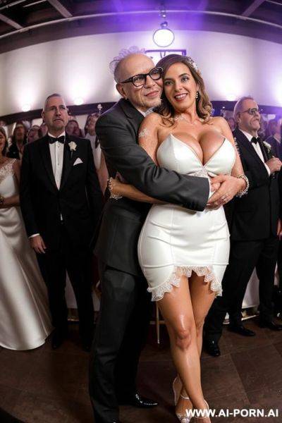 ((((view fish eye lens view)))) ((((hugging oldman behind )))) at de wedding celebration pretty italian wife on stage bathes in beer a lot of beer suds lot leather jacket men looks at her - ai-porn.ai - Italy on pornsimulated.com
