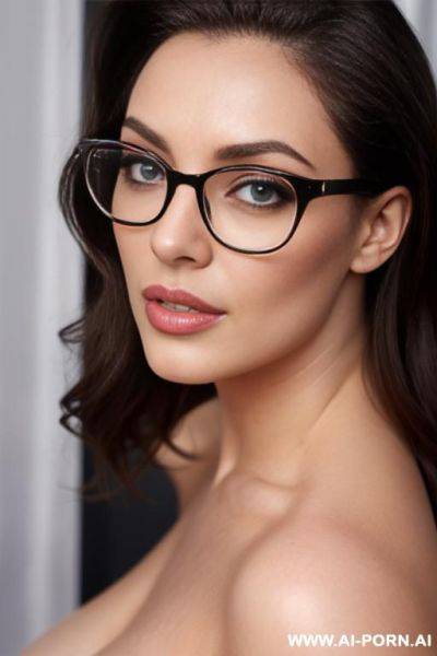 Gorgeous celebrity, thick lips, beautiful eyes, lush hair, popstar, eyeglasses, sexy pose (intimate) - ai-porn.ai on pornsimulated.com