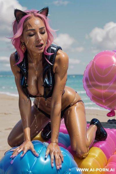 Face, sexy, beautiful, ((face painting)), ((nude)), ((shemale dick)), ((eyes shw)), ((lot of cum)), ((rainbow hair)), ((long bu hair)), ((wind)), (( cat face)), (( cat ears)), (((feather earrings)), - ai-porn.ai on pornsimulated.com