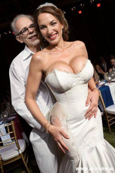 ((((view fish eye lens view)))) ((((medium shot)))) ((((hugging oldman behind )))) at de wedding celebration pretty face italian wife on stage bathes in beer a lot of beer suds lot jacket men - ai-porn.ai - Italy on pornsimulated.com