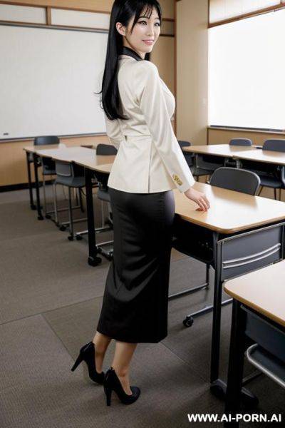 Japanese woman, longe black hair, wearing nog classroom - ai-porn.ai - Japan on pornsimulated.com
