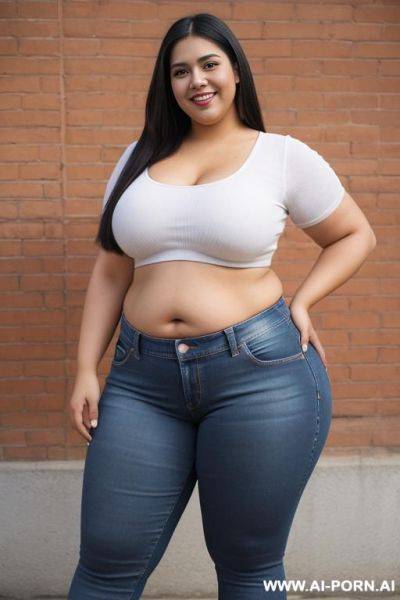 Hot wide hipped mexican, tight jeans, big tummy, fated up, huge thighs, fat arms, , oiled skin - ai-porn.ai - Mexico on pornsimulated.com