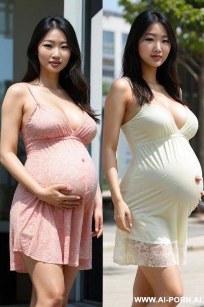 Asian woman, ((detailed face)), pregnant, wearing a sundress - ai-porn.ai on pornsimulated.com