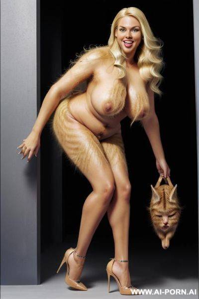 (sexy 6 slender), (fat), full lips, (((((blonde hairy pussy))))), standing up, front view, full body shot, high heels, (very long hair), - ai-porn.ai on pornsimulated.com