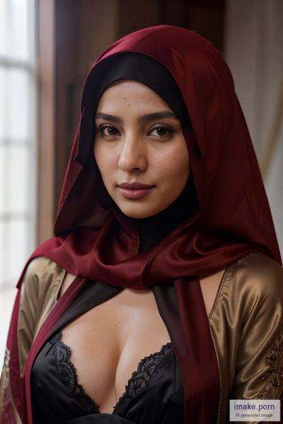Red Silk abaya with hijab boobs - imake.porn on pornsimulated.com