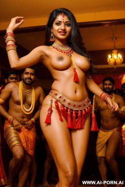 Sexy naked indian women dancing among men in home celebrating indian festival dandiya. naked natural boobs. full naked, blushing, topless - ai-porn.ai - India on pornsimulated.com
