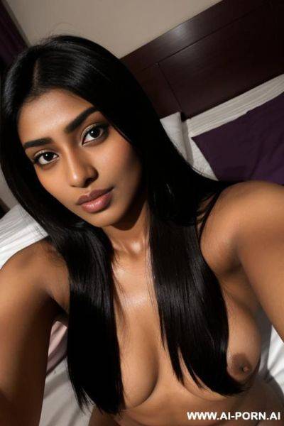 (close up) (selfie) (gorgeous dark skin pakistani woman) (laying on bed) - ai-porn.ai - Pakistan on pornsimulated.com
