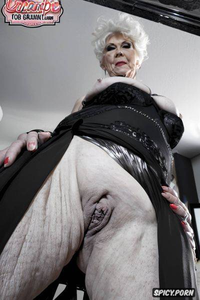 View from below, huge fake bimbo tits, very horny ninety something white hair dominate pose - spicy.porn on pornsimulated.com