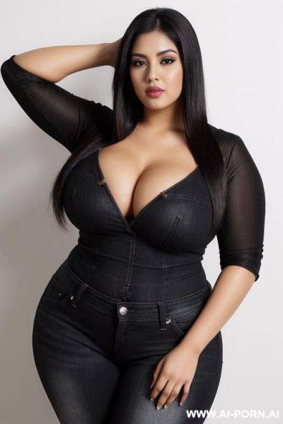 Gorgeous mexican, hourglass figure, , thought clothes, surprised, weight gain, chubby, shocked face, fated up, super wide hips, plump thighs - ai-porn.ai - Mexico on pornsimulated.com