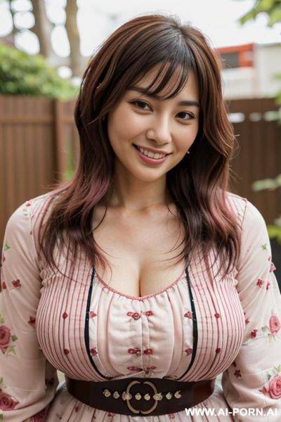 Close! immersive expression. lovingly boastful japanese hooker. long loose wavy purple hair. closeup in decent clothes. she is naturally tanned. real-life sei-ra sodes-hiro! in an arousement park. it seems as if she closely touches me. - ai-porn.ai - Japan - county Hooker on pornsimulated.com