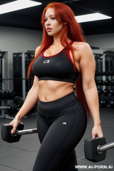 Long messy red hair, fat chubby body, tight sportswear, gym - ai-porn.ai on pornsimulated.com