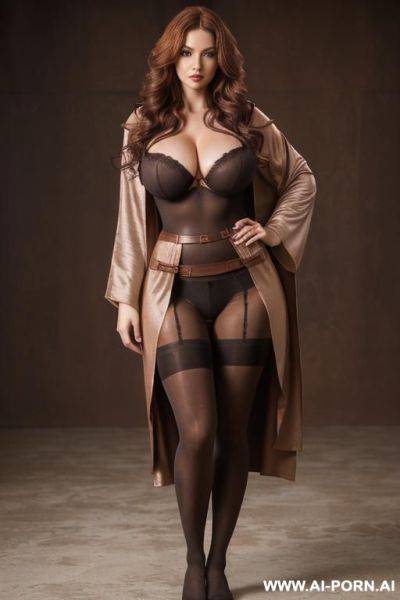 (((black pantyhose)),, long sleeves, ((transwomen)), gigantic breasts, (((viewed from head to thighs))), (( full body shot)), ((photo cropped at knees)) - ai-porn.ai on pornsimulated.com