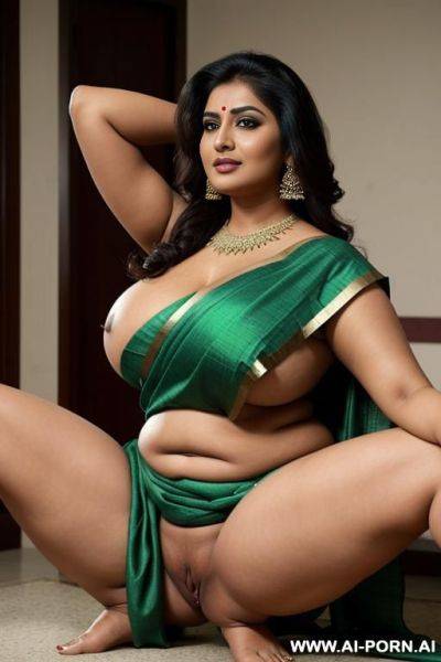 Beautiful and sexy woman, indian, big boobs, big ass, slutty pose, nude, saree, seductive, curvy, horny, arms stretching, arched back, voluptuous, slutty expression, milf, boobs hanging out of clothes, natural boobs, , armpit - ai-porn.ai - India on pornsimulated.com