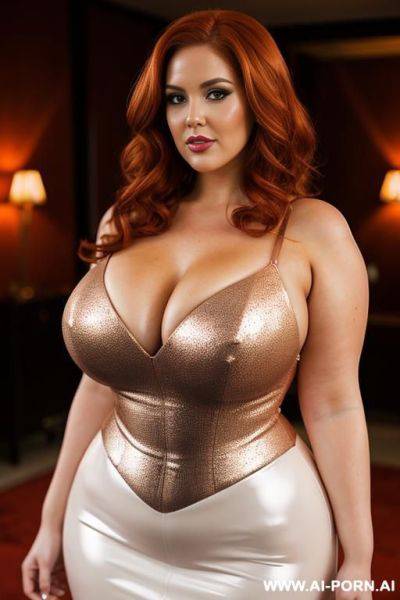 Latex wedding dress; gigantic boobs; obese; - ai-porn.ai on pornsimulated.com