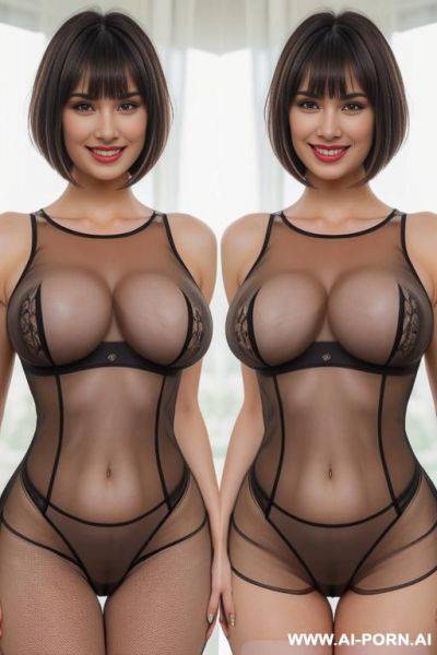 Woman, ultra-detailed, chubby, huge saggy breasts, thicc thighs, thicc hips, s on face, bob with sideswept bangs hairstyle, pearl navel piercing, highly detailed color photography, dim lighting, - ai-porn.ai on pornsimulated.com