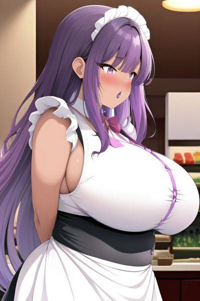 Anime Chubby Huge Boobs 70s Age Shocked Face Purple Hair Straight Hair Style Dark Skin Black And White Grocery Side View Eating Maid 3665258519033414112 - AI Hentai - aihentai.co on pornsimulated.com