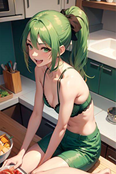 Anime Skinny Small Tits 40s Age Laughing Face Green Hair Ponytail Hair Style Dark Skin Watercolor Kitchen Close Up View Spreading Legs Bra 3667028905805681605 - AI Hentai - aihentai.co on pornsimulated.com