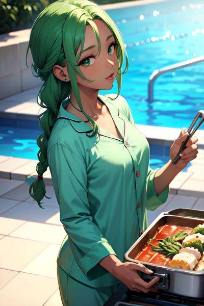 Anime Busty Small Tits 20s Age Seductive Face Green Hair Braided Hair Style Dark Skin Film Photo Pool Side View Cooking Pajamas 3667446375370250159 - AI Hentai - aihentai.co on pornsimulated.com