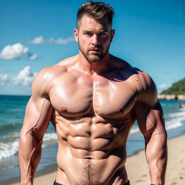 ,white people,manly man,twenties,(RAW photo, best quality, masterpiece:1.1), (realistic, photo-realistic:1.2), ultra-detailed, ultra high res, physically-based rendering,short hair,beautiful,muscular,abs,beach,(adult:1.5) - pornmake.ai on pornsimulated.com