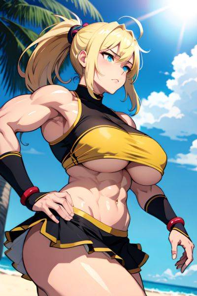 Anime Muscular Huge Boobs 80s Age Sad Face Blonde Ponytail Hair Style Dark Skin Dark Fantasy Beach Front View Jumping Mini Skirt 3667655112029020648 - AI Hentai - aihentai.co on pornsimulated.com