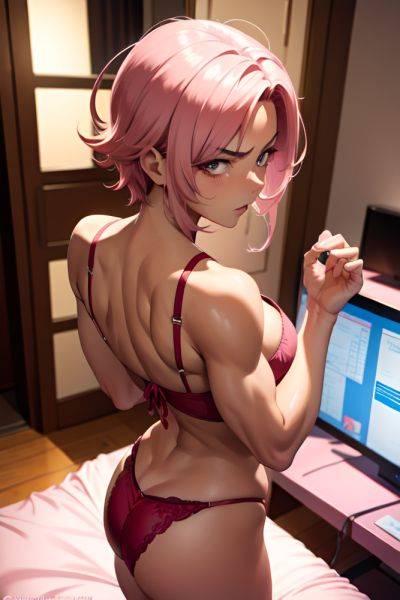 Anime Muscular Small Tits 40s Age Angry Face Pink Hair Pixie Hair Style Dark Skin Soft Anime Bedroom Back View Gaming Lingerie 3667740151137034497 - AI Hentai - aihentai.co on pornsimulated.com