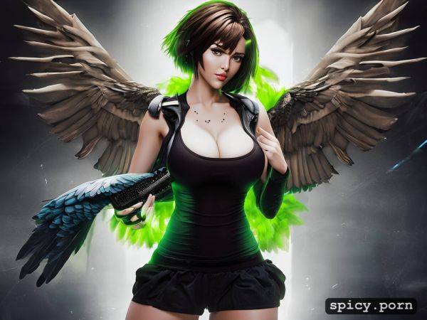 20 yo green miniskirt big boobs black feathered wings perfect athletic female fallen angel - spicy.porn on pornsimulated.com