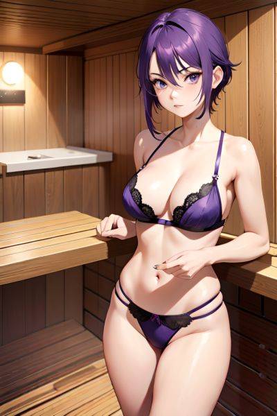 Anime Busty Small Tits 20s Age Serious Face Purple Hair Pixie Hair Style Light Skin Skin Detail (beta) Sauna Front View Plank Lingerie 3668721980300670075 - AI Hentai - aihentai.co on pornsimulated.com