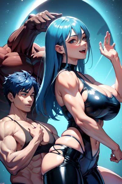 Anime Muscular Huge Boobs 18 Age Laughing Face Blue Hair Straight Hair Style Dark Skin Illustration Party Side View Yoga Latex 3668922984772821338 - AI Hentai - aihentai.co on pornsimulated.com