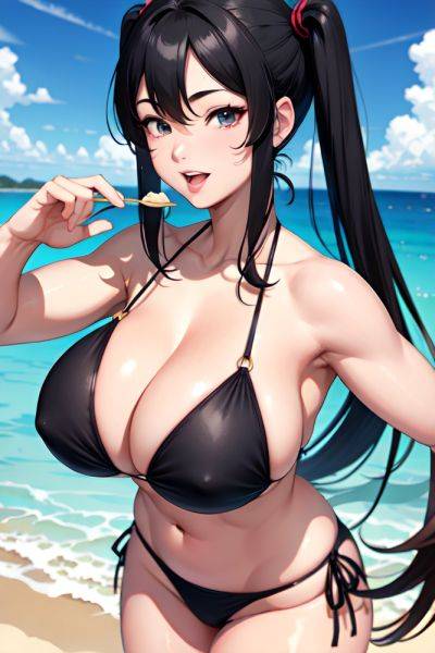 Anime Muscular Huge Boobs 30s Age Happy Face Black Hair Pigtails Hair Style Light Skin Skin Detail (beta) Oasis Front View Eating Bikini 3669181973846610616 - AI Hentai - aihentai.co on pornsimulated.com