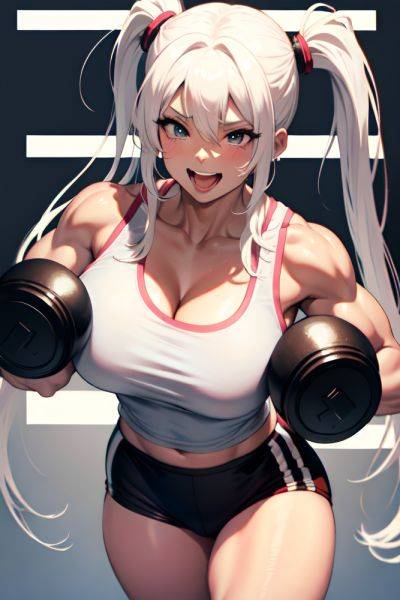 Anime Muscular Huge Boobs 80s Age Laughing Face White Hair Pigtails Hair Style Light Skin Black And White Party Front View Working Out Teacher 3669564655437528393 - AI Hentai - aihentai.co on pornsimulated.com