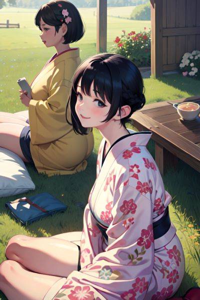 Anime Chubby Small Tits 50s Age Happy Face Black Hair Pixie Hair Style Light Skin Soft + Warm Meadow Side View Straddling Kimono 3669742467085811125 - AI Hentai - aihentai.co on pornsimulated.com