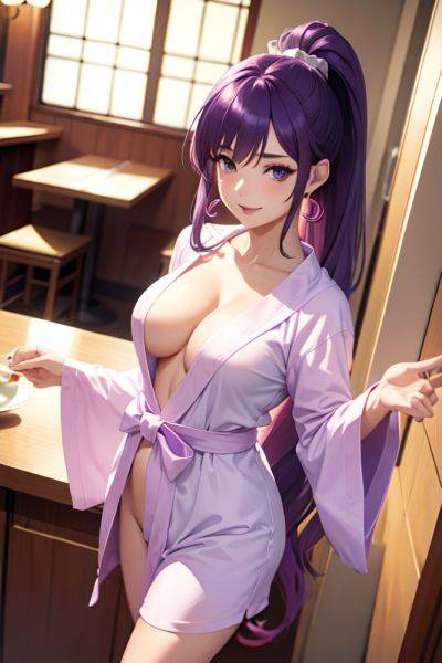 Anime Busty Small Tits 50s Age Happy Face Purple Hair Ponytail Hair Style Light Skin Soft Anime Restaurant Side View T Pose Bathrobe 3669955065410335437 - AI Hentai - aihentai.co on pornsimulated.com