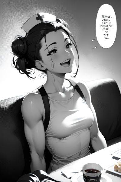 Anime Muscular Small Tits 50s Age Laughing Face Ginger Hair Bun Hair Style Light Skin Black And White Couch Side View Eating Nurse 3665590949489948164 - AI Hentai - aihentai.co on pornsimulated.com