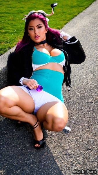 Glasses wood pantyhose purple hair long hair huge boobs cum on thigh AI porn - made.porn on pornsimulated.com