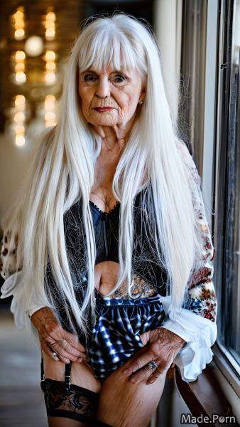 Woman looking at viewer 90 white hair made bangs hair cowgirl AI porn - made.porn on pornsimulated.com