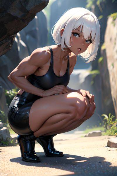 Anime Muscular Small Tits 50s Age Shocked Face White Hair Bangs Hair Style Dark Skin Charcoal Cave Side View Squatting Latex 3666480007732564899 - AI Hentai - aihentai.co on pornsimulated.com