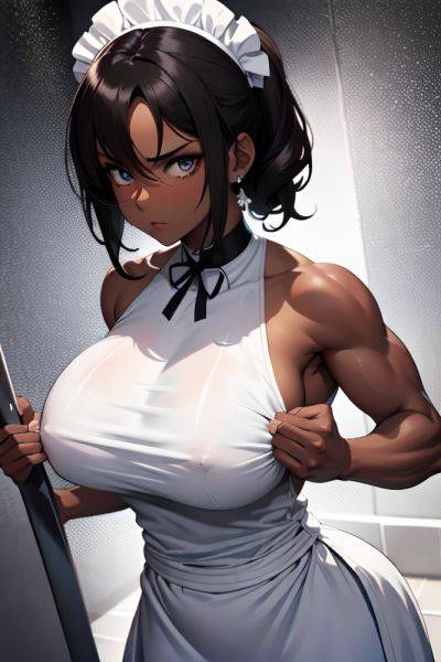 Anime Muscular Huge Boobs 20s Age Serious Face Brunette Pixie Hair Style Dark Skin Black And White Shower Close Up View Working Out Maid 3666402697789477797 - AI Hentai - aihentai.co on pornsimulated.com