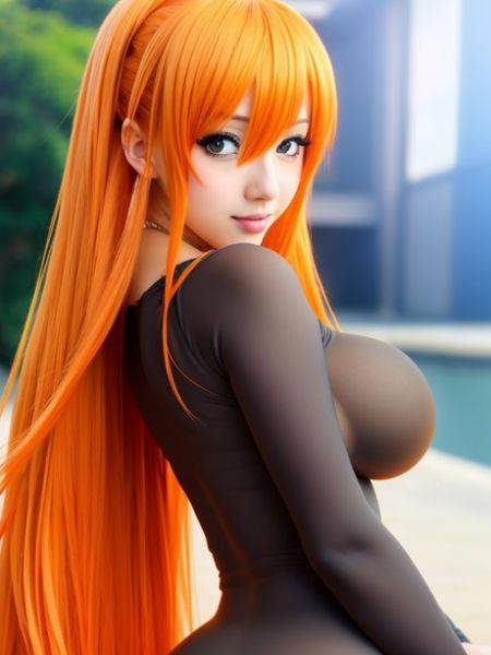 Pretty AI generated redhead Aria Orange shows off her wonderful tits - pornpics.com on pornsimulated.com