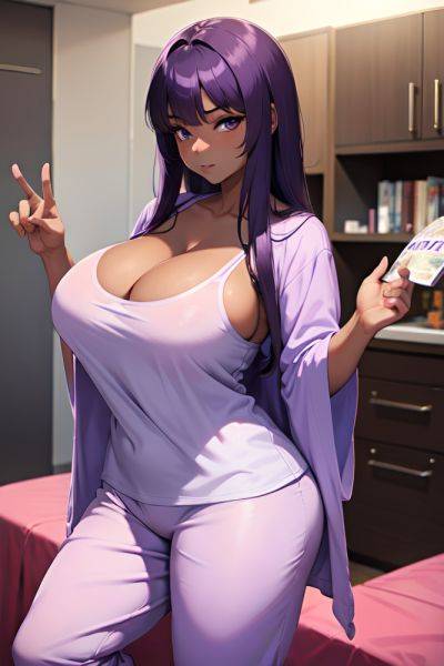 Anime Busty Huge Boobs 40s Age Sad Face Purple Hair Bangs Hair Style Dark Skin Charcoal Party Front View On Back Pajamas 3673267776212938601 - AI Hentai - aihentai.co on pornsimulated.com