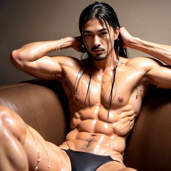 , japanese,manly man,twenties,(RAW photo, best quality, masterpiece:1.1), (realistic, photo-realistic:1.2), ultra-detailed, ultra high res, physically-based rendering,long hair,(wet hair:1.4),black hair,black - pornmake.ai - Japan on pornsimulated.com