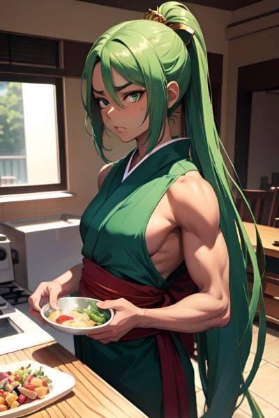 Anime Muscular Small Tits 18 Age Sad Face Green Hair Slicked Hair Style Dark Skin Illustration Mall Side View Cooking Kimono 3670790007046550304 - AI Hentai - aihentai.co on pornsimulated.com