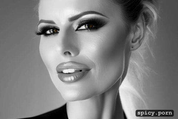 Sultry face with big styled flowy hair very high cheekbone in a face portrait - spicy.porn on pornsimulated.com