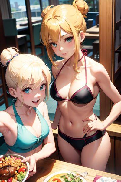 Anime Busty Small Tits 80s Age Happy Face Blonde Hair Bun Hair Style Light Skin Mirror Selfie Restaurant Close Up View Gaming Bikini 3674114314238001516 - AI Hentai - aihentai.co on pornsimulated.com