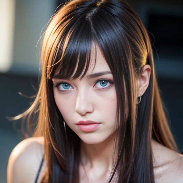 Woman,twenties,(RAW photo, best quality, masterpiece:1.1), (realistic, photo-realistic:1.2), ultra-detailed, ultra high res, physically-based rendering,long hair,hair behind ear,bangs,blue eyes,beautiful,crying,Looking at viewer,(adult:1.5) - pornmake.ai on pornsimulated.com