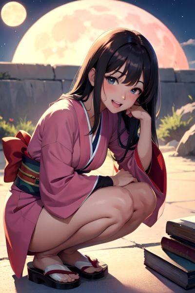 Anime Busty Small Tits 18 Age Laughing Face Brunette Straight Hair Style Dark Skin Soft + Warm Moon Close Up View Squatting Kimono 3674230278356361568 - AI Hentai - aihentai.co on pornsimulated.com