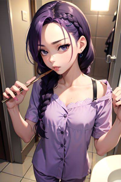 Anime Skinny Small Tits 40s Age Pouting Lips Face Purple Hair Braided Hair Style Light Skin Black And White Bathroom Close Up View Eating Pajamas 3674415820498789762 - AI Hentai - aihentai.co on pornsimulated.com
